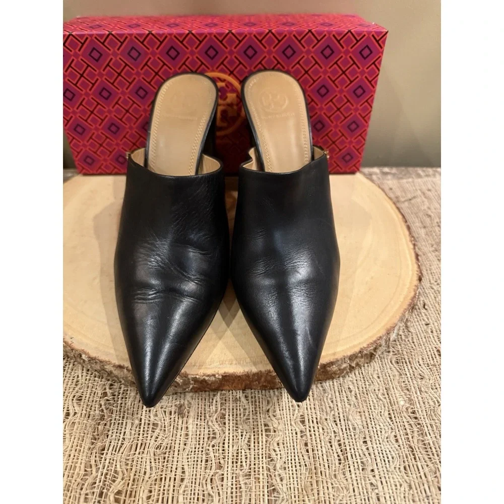 Tory Burch Penelope Black Mule Pumps Pointed Toe‎ Shoes in Black Size 10 369$